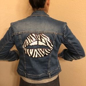 Women's Blue Jean Jacket with Sequin Design